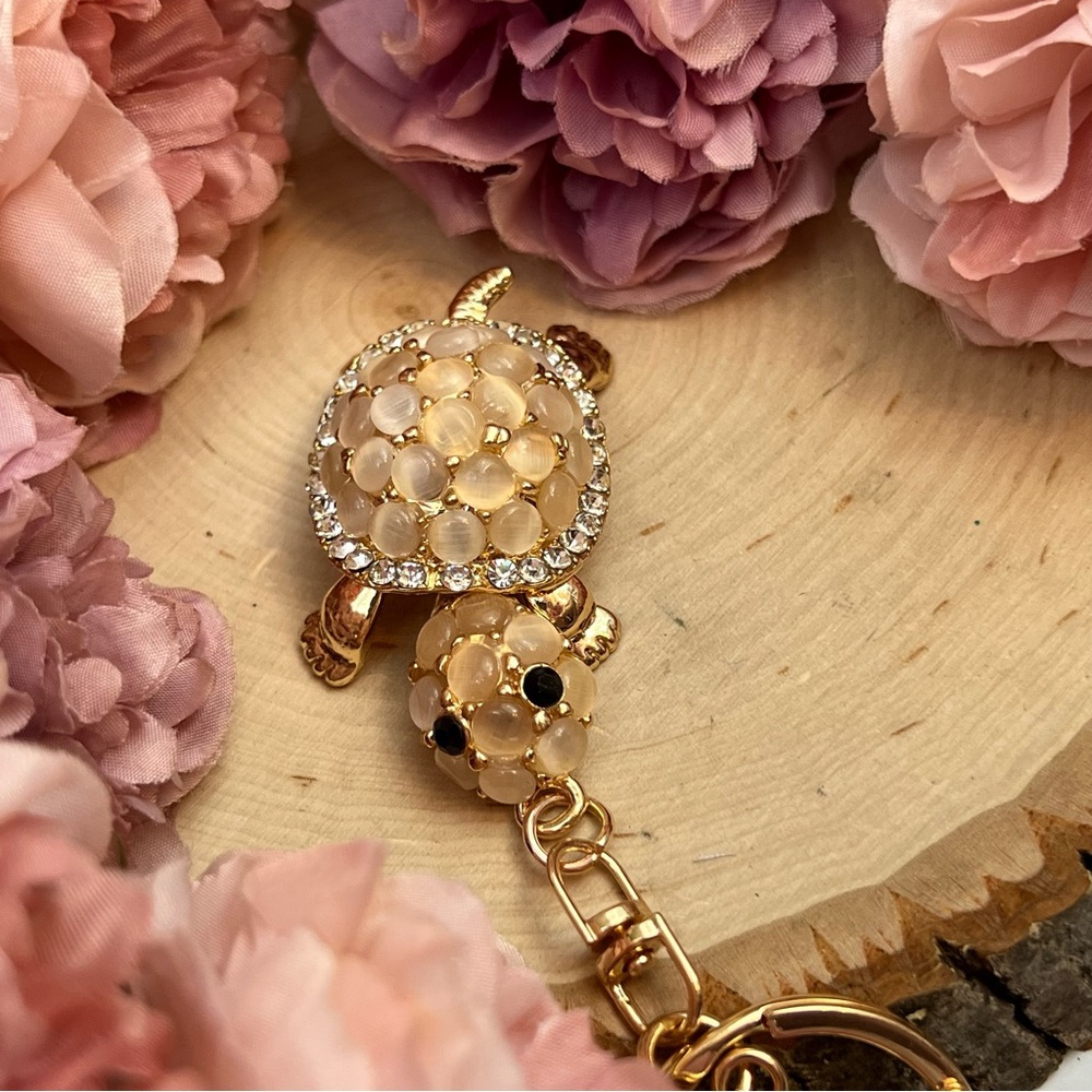 Gorgeous Crystal and Beaded Turtle Keychain Charm - Picture 8 of 16